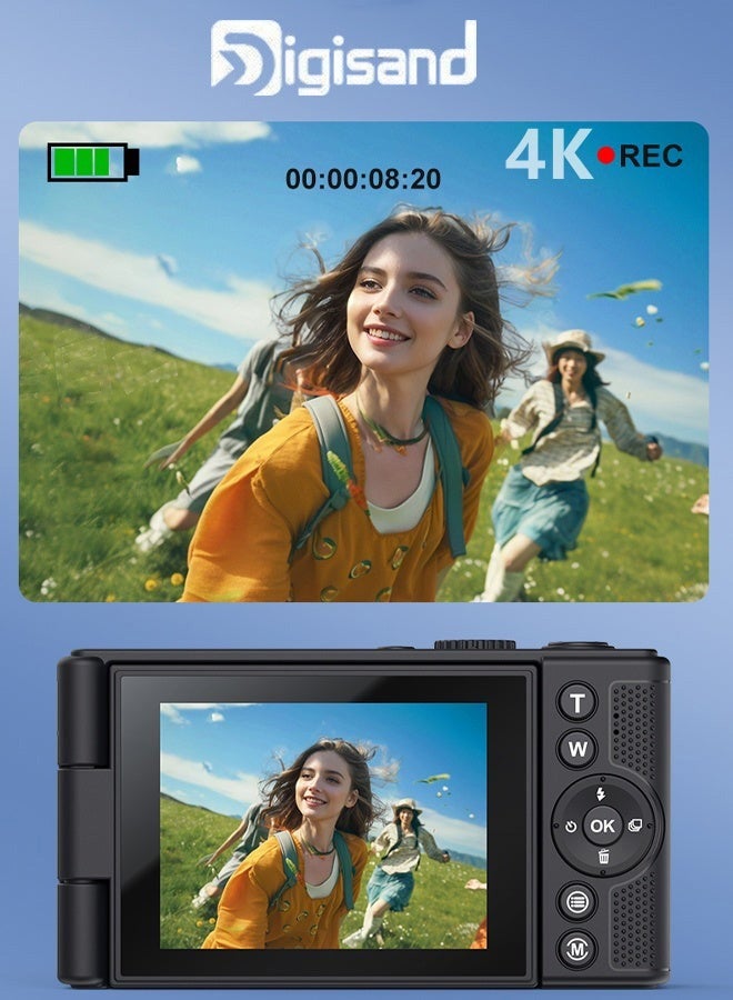 Digisand 4K Digital Camera for Photography - Autofocus 64MP Vlogging Camera - 180 Degree Flip Screen - 18X Digital Zoom - 4K Record Video - 64GB SD Card (Black) - Image 2